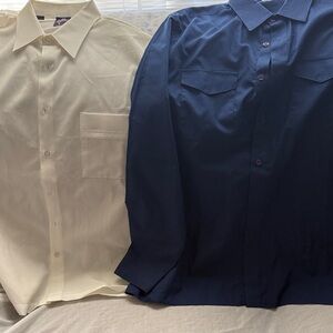 Men's vintage Joel Navy and White Button-Down Dress Shirts - Classic Collar